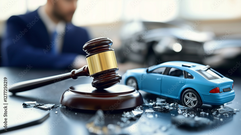 Legal Representation for Car Accident Cases Depicted with Gavel and Vehicle Model