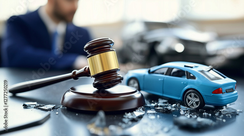 Obraz na płótnie Legal Representation for Car Accident Cases Depicted with Gavel and Vehicle Model w salonie