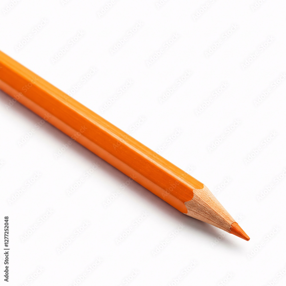 Close up of orange pencil isolated on white background front view Close up of orange pencil isolated on white background front view