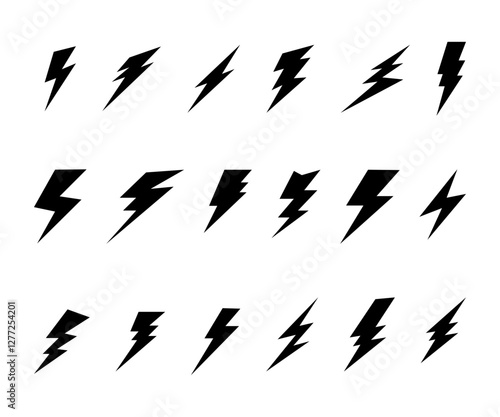 Piorun, błyskawica, wyładowanie elektryczne, grzmot. Zestaw elementów wektorowych w prostym stylu.