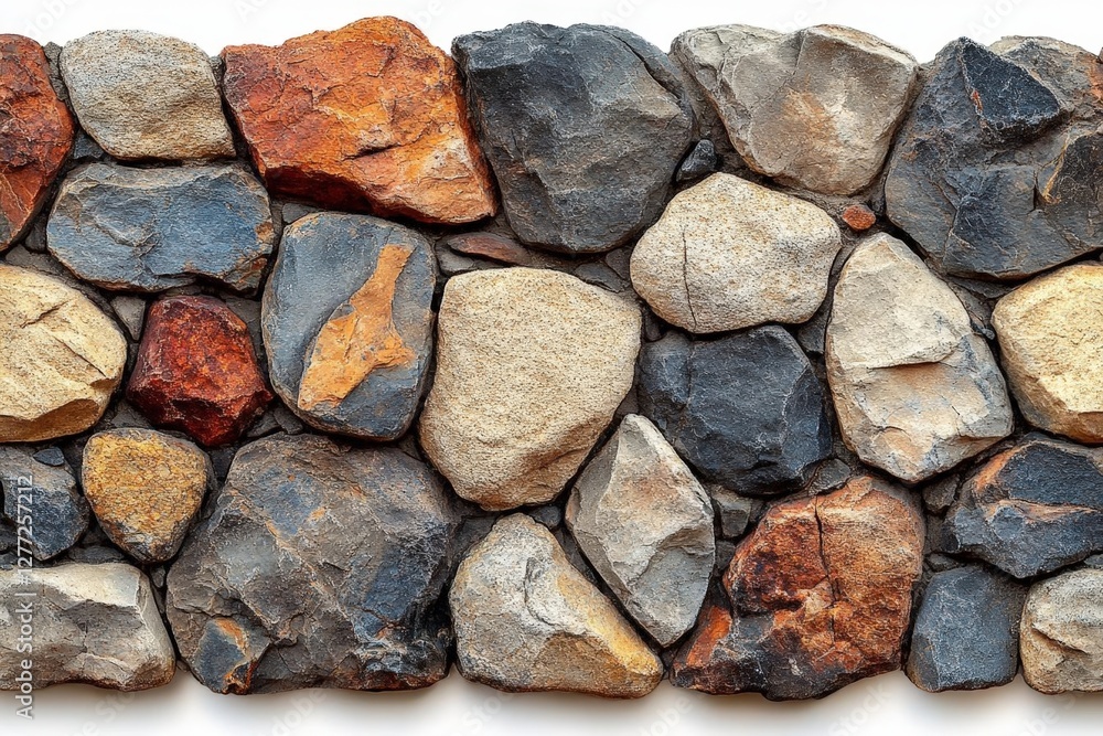 Rustic Stone Wall Texture with Varied Colors and Shapes Isolated on White Background Rustic Stone Wall Texture with Varied Colors and Shapes Isolated on White Background