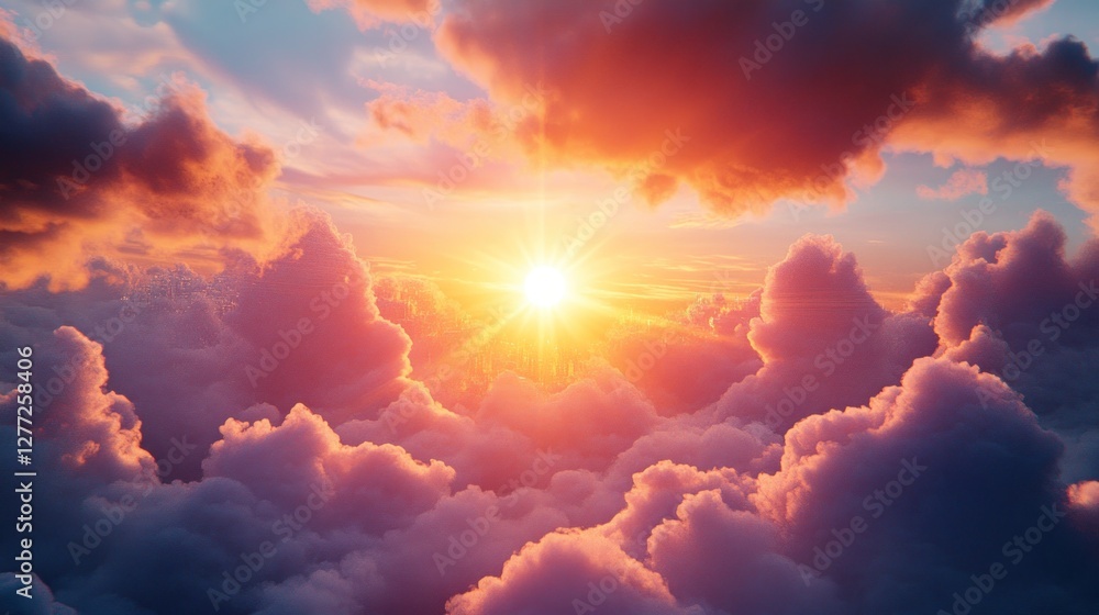 Fototapeta premium Aerial sunset above cloudscape