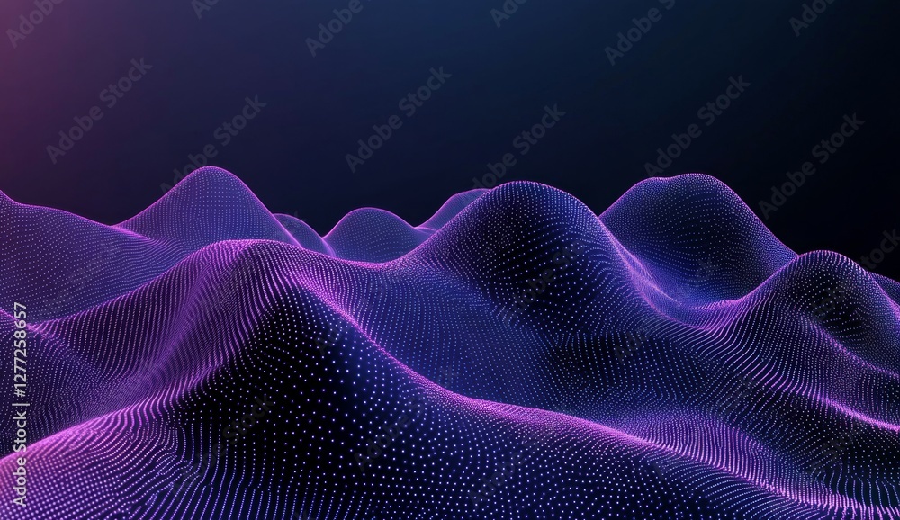 Fototapeta premium Abstract digital landscape, violet hills, dark background, futuristic illustration