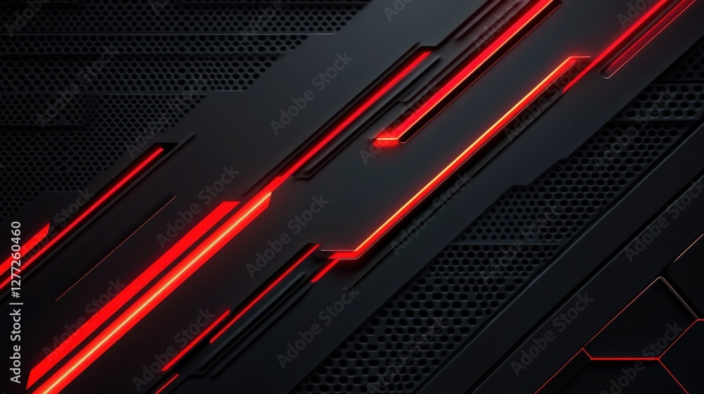 Abstract Dark Background with Red Neon Lines and Geometric Shapes Abstract Dark Background with Red Neon Lines and Geometric Shapes