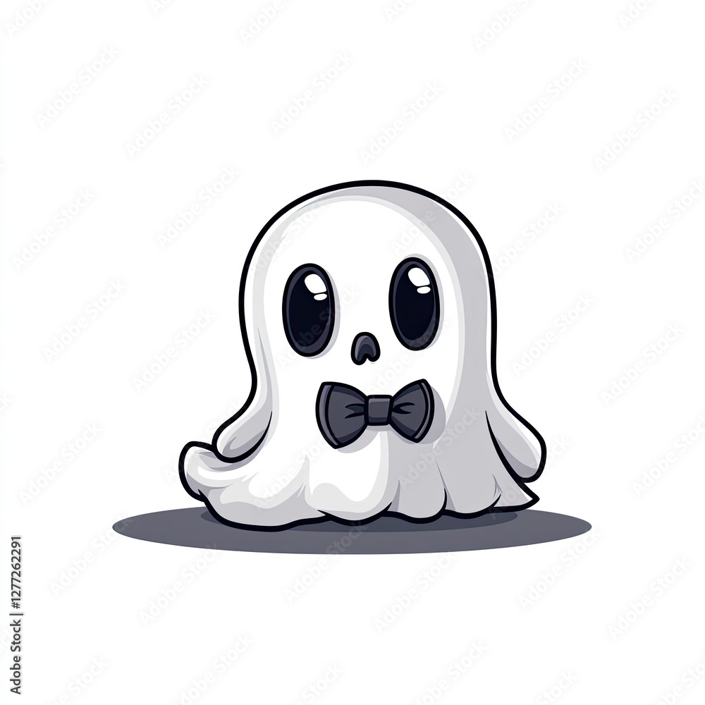 A cute cartoon ghost wearing a bow tie. A cute cartoon ghost wearing a bow tie.