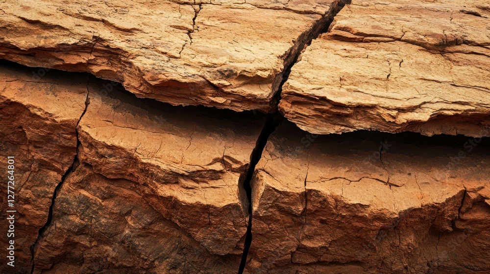 Fototapeta premium Detailed Close-Up of Cracked Natural Wood Surface in Warm Tones