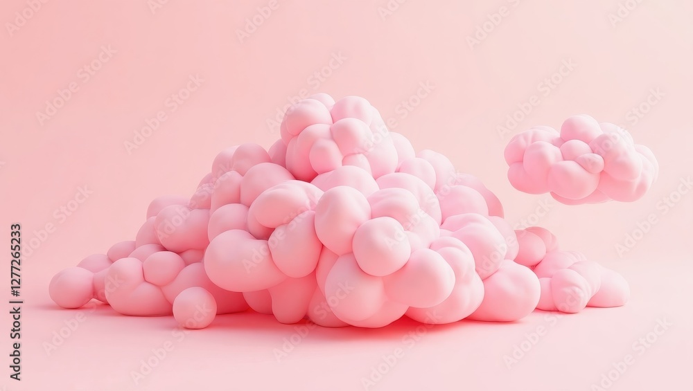 Fototapeta premium Abstract Pink 3D Render Soft Fluffy Cloudscape Pastel Dreamy Background