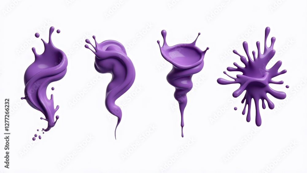 Obraz premium Abstract Purple Liquid Splashes Dynamic Paint Drips 3D Render Fluid Design Elements