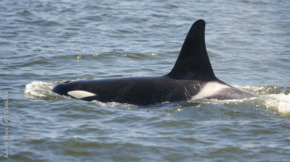 Fototapeta premium Orca surfacing ocean wildlife Pacific nature conservation