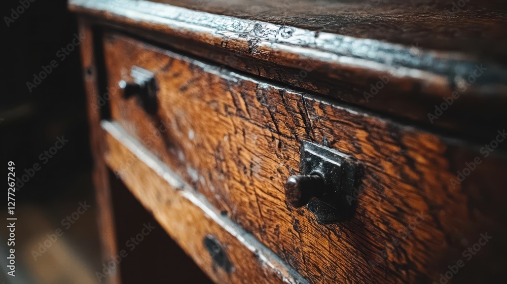 Close-Up of Rustic Wooden Drawer with Detailed Grain Patterns Close-Up of Rustic Wooden Drawer with Detailed Grain Patterns