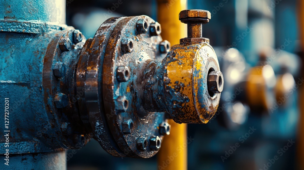 Close-Up of Industrial Valve with Rust and Bright Yellow Handle Close-Up of Industrial Valve with Rust and Bright Yellow Handle