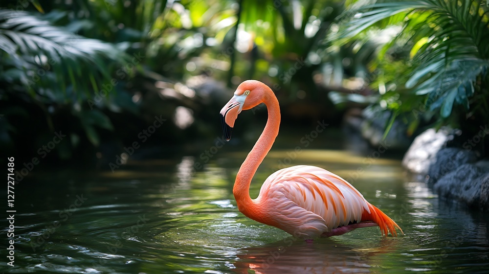 Fototapeta premium Striking flamingo with scenic background high resolution wallpaper