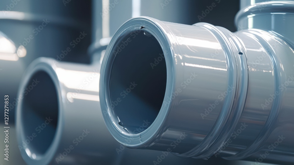 Close-Up of Smooth Plastic Pipes in Modern Industrial Setting Close-Up of Smooth Plastic Pipes in Modern Industrial Setting
