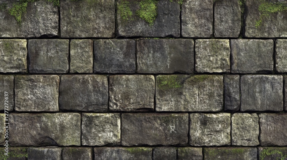 Textured Grey Stone Wall with Lichen and Moss Growth Textured Grey Stone Wall with Lichen and Moss Growth