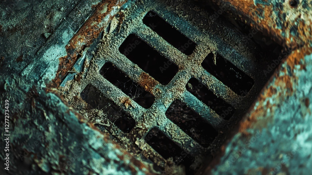Rusty Drain Cover in an Abandoned Urban Environment Close-Up Rusty Drain Cover in an Abandoned Urban Environment Close-Up