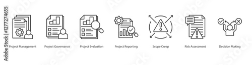Project Evaluation Icon project management, project governance, project evaluation, project reporting, scope creep, risk assessment, decision making