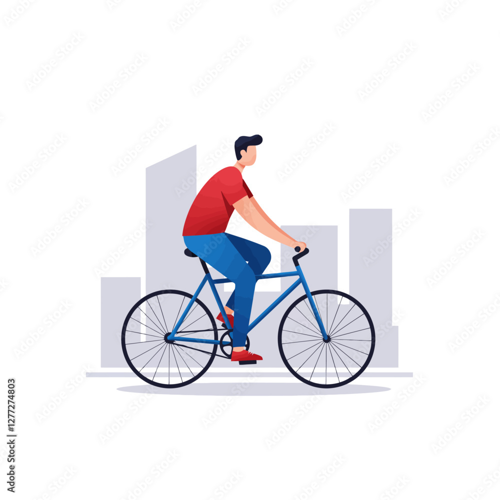 Obraz premium Person Riding Bicycle in City with Building Background Illustration