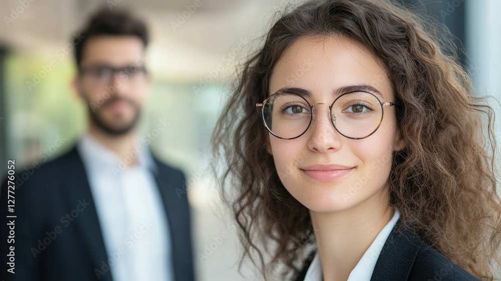 Professional woman smiling confidently in an office setting Professional woman smiling confidently in an office setting