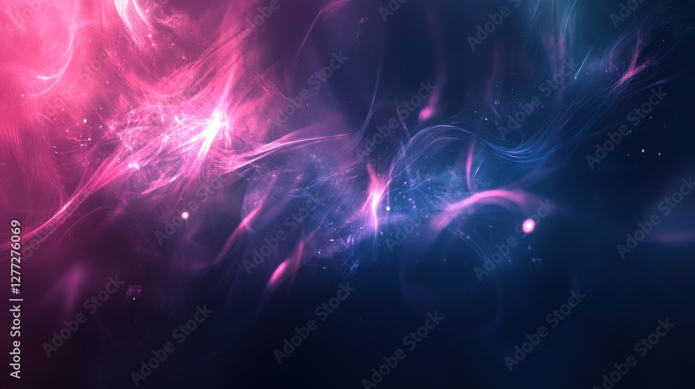 Abstract pink and blue smoke swirls with glowing particles on dark background. Abstract pink and blue smoke swirls with glowing particles on dark background.