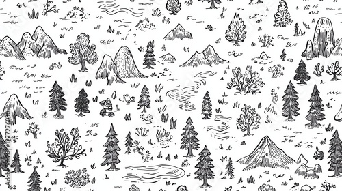 Wallpaper Mural Hand-drawn Sketches of Nature Elements and Scenic Landscapes Torontodigital.ca