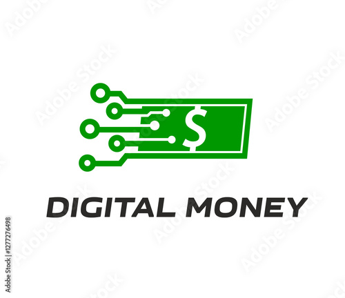 Digital money icon of dollar and circuit board for money fast transfer, vector sign. Money online transfer, crypto currency exchange or cash withdrawal ATM and bank payment emblem of digital dollar