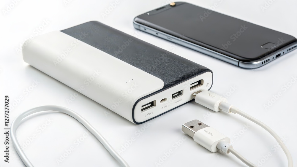 Portable Charger and Smartphone on White Background Portable Charger and Smartphone on White Background