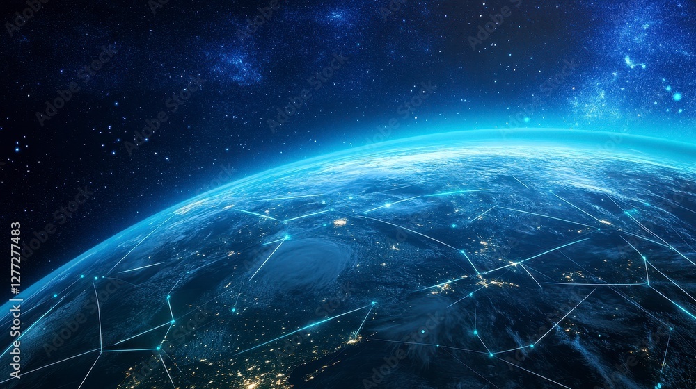 Obraz premium Global Network at Night Earth from Space