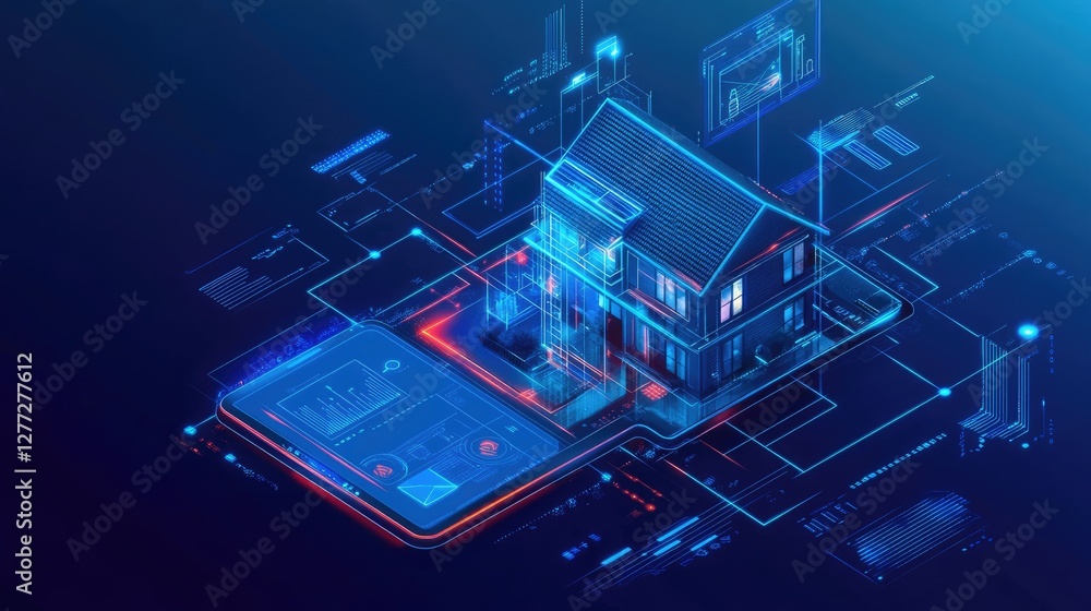 A smart home design displayed on a futuristic VR tablet with real-time modifications A smart home design displayed on a futuristic VR tablet with real-time modifications