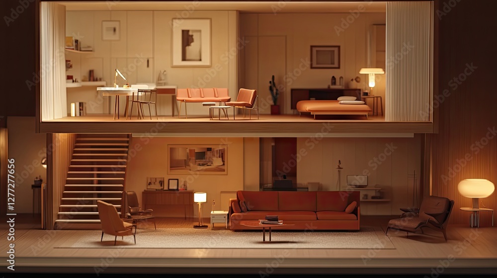 A sophisticated architectural model inside a virtual design studio, highlighting interior details A sophisticated architectural model inside a virtual design studio, highlighting interior details