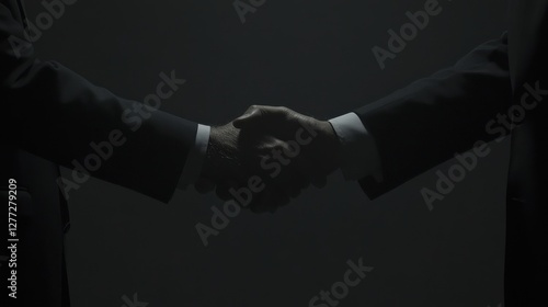 A close-up of a politician shaking hands with a shadowy figure,