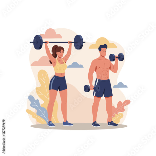 Couple Exercising Lifting Weights Training for Fitness and Healthy Lifestyle