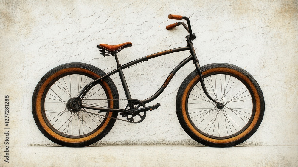 Obraz premium Vintage Bike with Large Tires on a Textured Wall Background