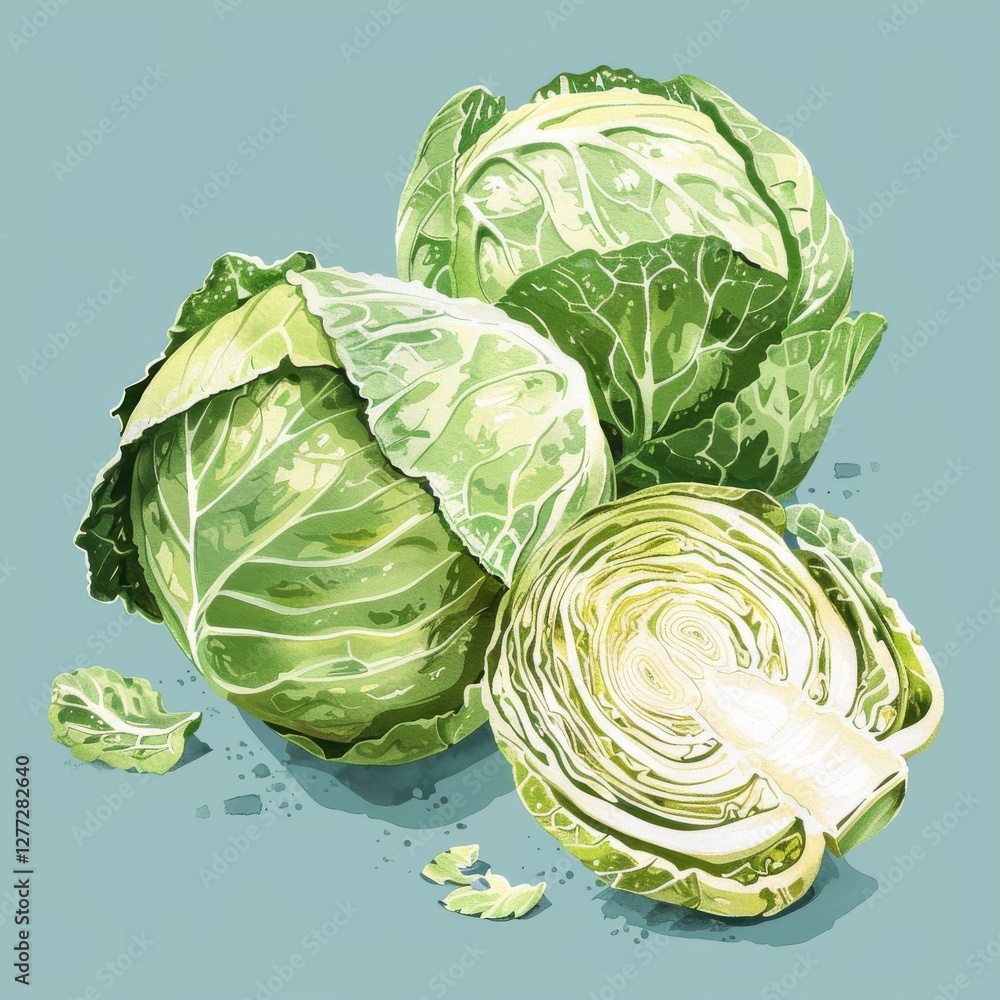 Obraz premium Fresh Green Cabbage on Light Background Ideal for Healthy Cooking