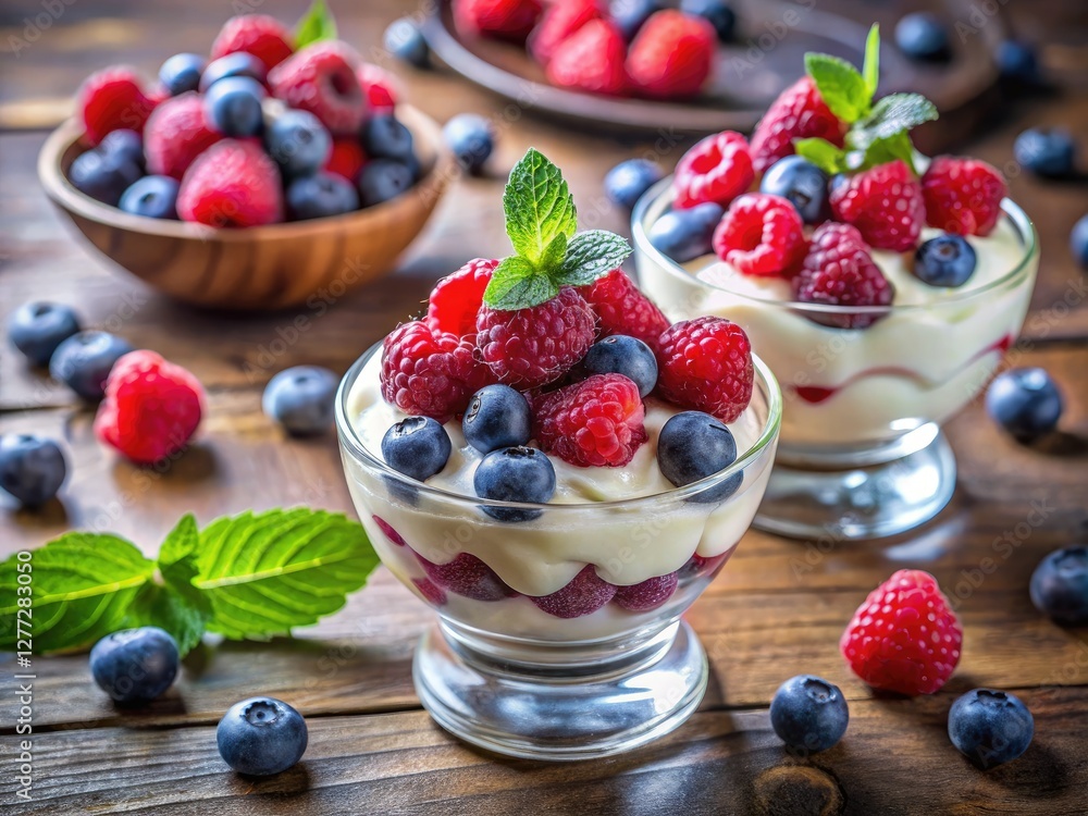 Architectural food photography showcases luscious raspberry blueberry cream dessert; stunning visuals. Architectural food photography showcases luscious raspberry blueberry cream dessert; stunning visuals.