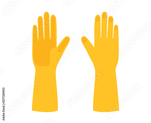 Yellow cleaning protective Gloves Fashion hand accessory clothing technical illustration garment. Dish wash Vector for Men, women, unisex flat template CAD cartoon style isolated on white background