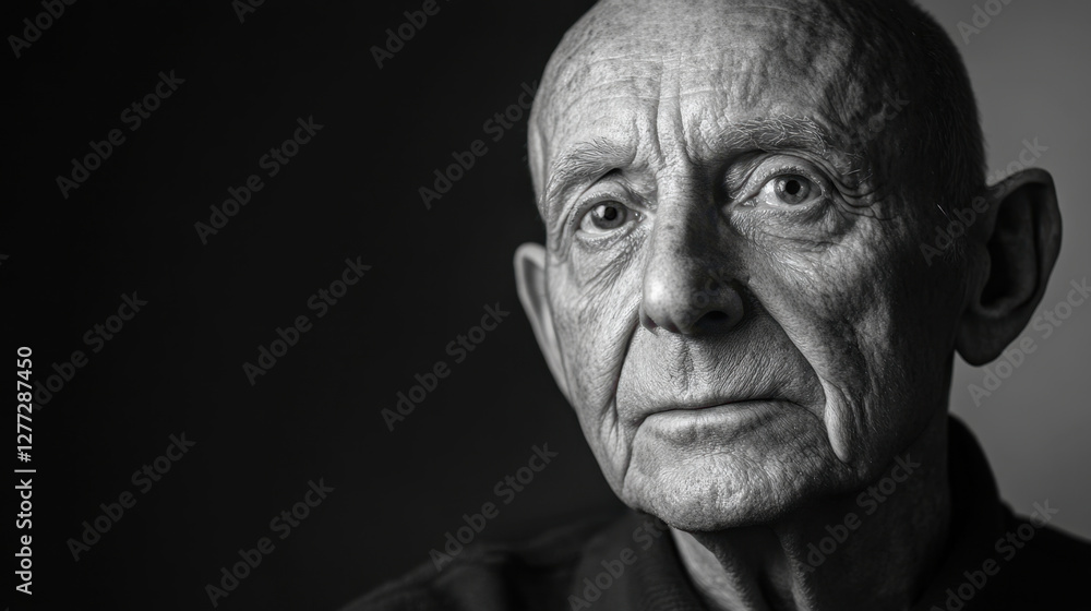 Black and white of an elderly man with deep wrinkles Black and white of an elderly man with deep wrinkles