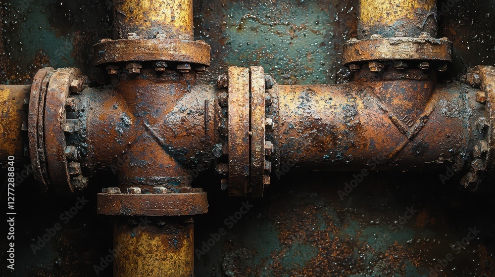 Rusty Industrial Pipes on a Grungy Background with Corrosion Detail Rusty Industrial Pipes on a Grungy Background with Corrosion Detail