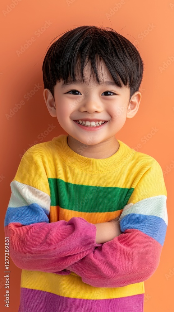 Happy child portrait against orange background. Possible use Stock photo Happy child portrait against orange background. Possible use Stock photo