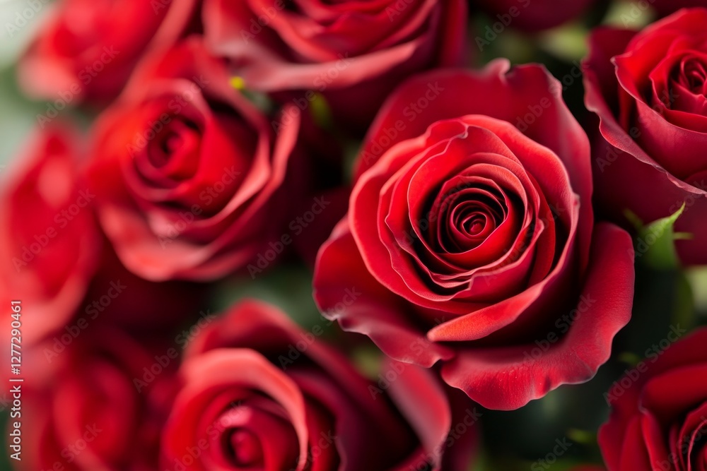 Close-up bouquet of vibrant red roses, romantic backdrop Close-up bouquet of vibrant red roses, romantic backdrop