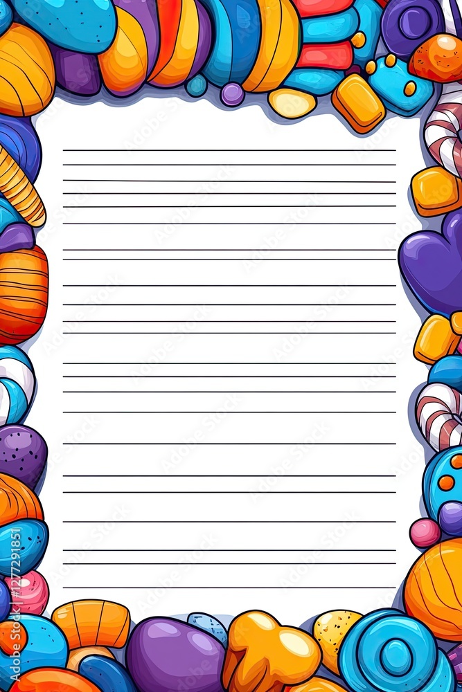 Fototapeta premium Colorful Candy Border on Lined Paper.