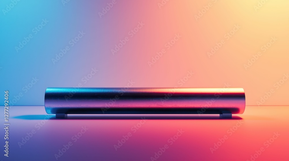 Futuristic Metallic Cylinder with Colorful Background Lighting Futuristic Metallic Cylinder with Colorful Background Lighting