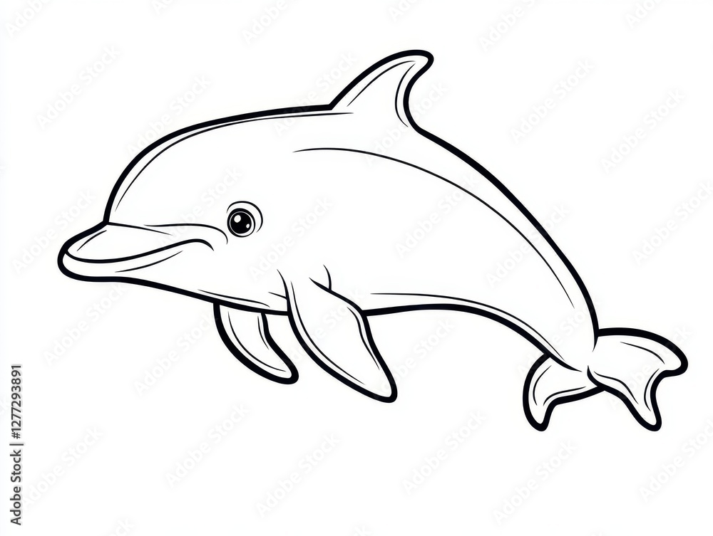 Fototapeta premium Dolphin Illustration: A charming illustration of a playful dolphin, rendered in a clean line art style, evoking the grace and intelligence of this beloved marine mammal.