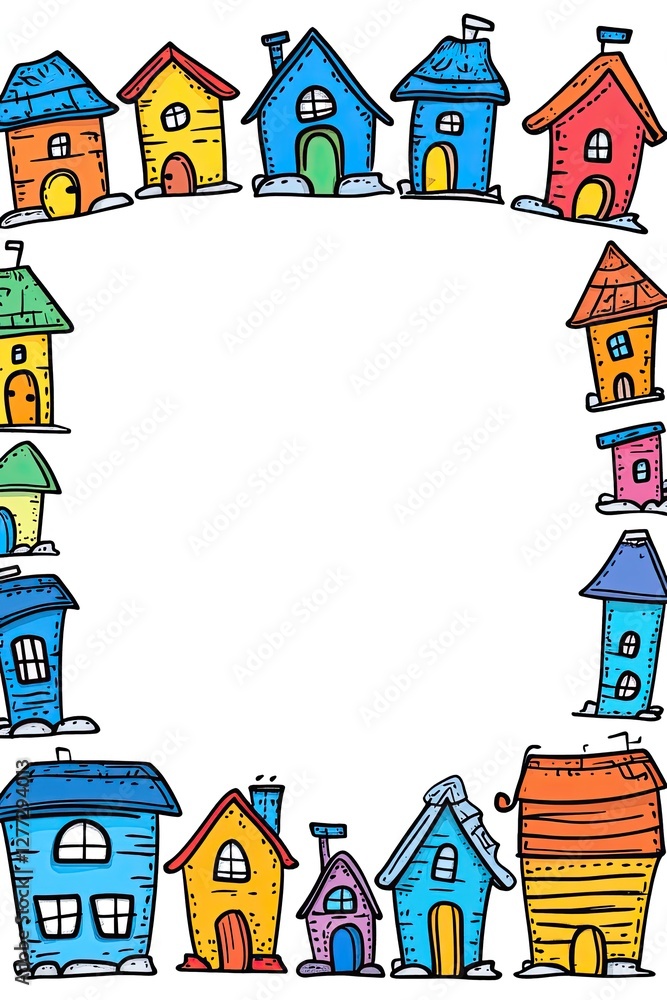 Naklejka premium Colorful houses in a frame shape with white background.