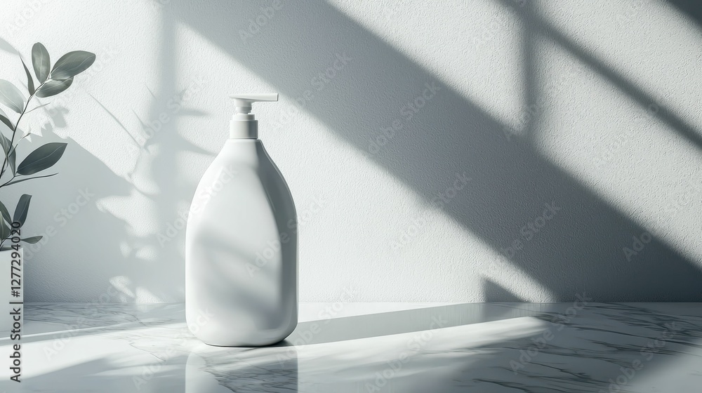 Elegant White Soap Dispenser in Minimalist Bathroom Setting Elegant White Soap Dispenser in Minimalist Bathroom Setting