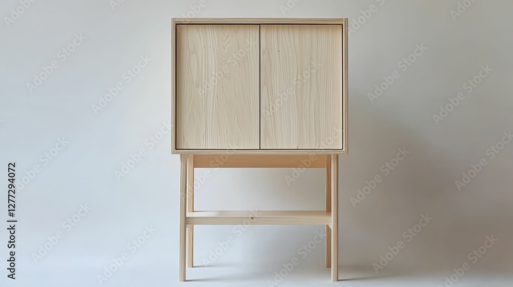 Fototapeta premium Modern Minimalist Wooden Cabinet with Clean Lines and Neutral Finish