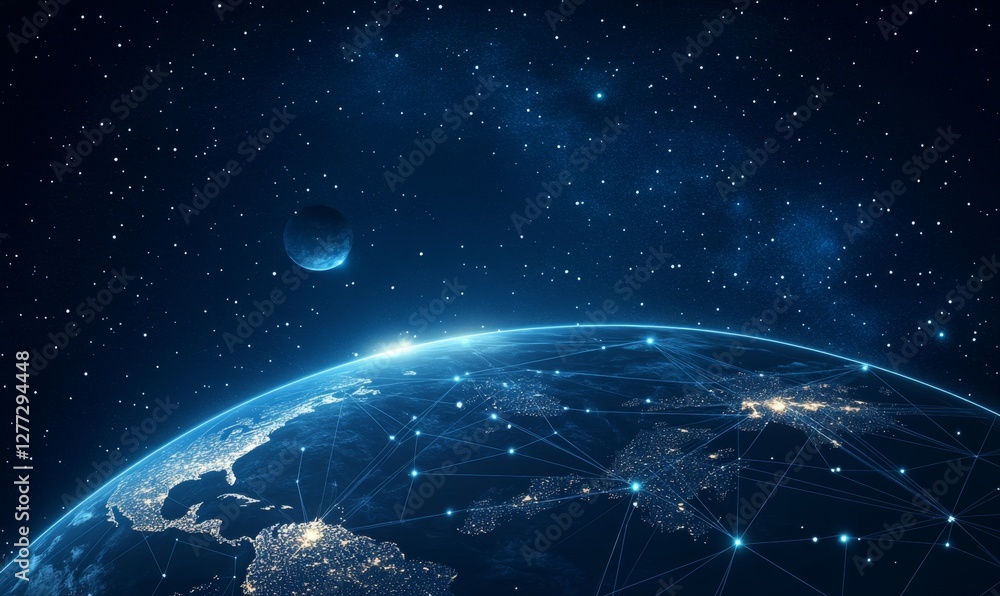 Obraz premium Global Networked Earth at Night, Space Background