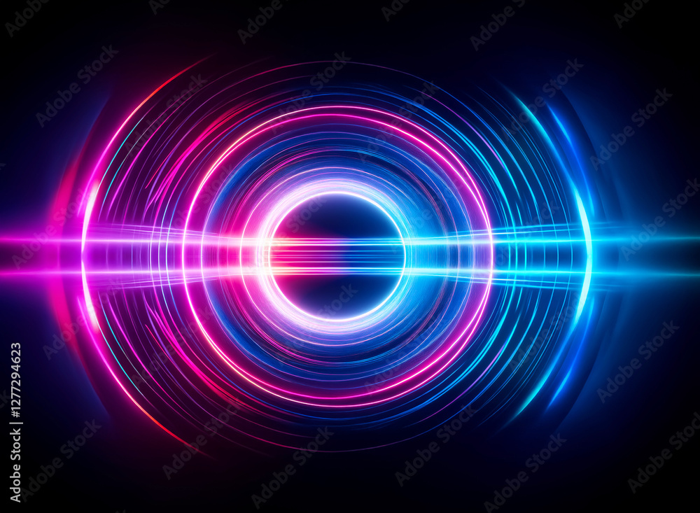 Vibrant concentric circles radiate blue and pink light, creating a dynamic and futuristic abstract design against a dark background. The glowing rings suggest energy and motion. Vibrant concentric circles radiate blue and pink light, creating a dynamic and futuristic abstract design against a dark background. The glowing rings suggest energy and motion.