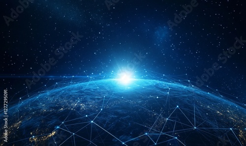 Connected Earth, Night, Network, Sunrise, Cosmic Background