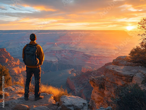 A traveler standing at the edge of the Grand Canyon