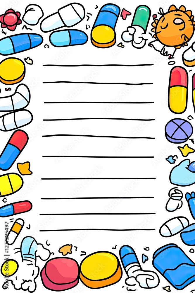Fototapeta premium Hand drawn doodle medicine frame with empty space for text.